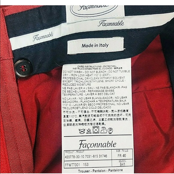 Faconnable Italy Virgin Wool 40 Slacks Red No hem - Picture 7 of 8
